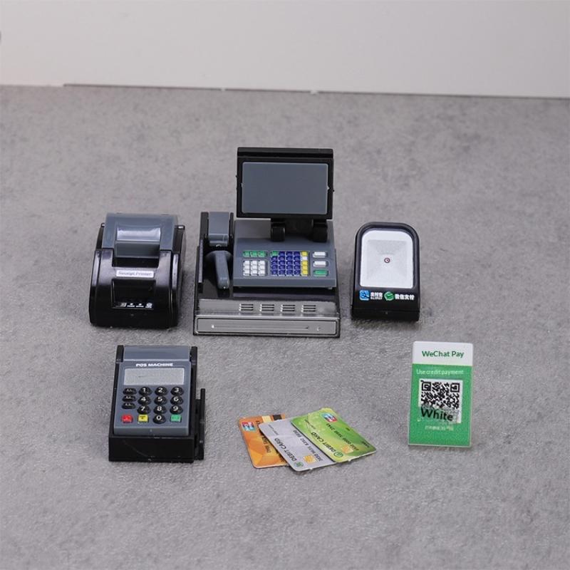 Toy Cash Register - ชุดเครื่องคิดเงินและเครื่อง POS ร้านค้าสะดวกซื้อขนาดเล็ก ชุดฟิกเกอร์สะสมแฟชั่น ของตกแต่งบ้านสำหรับทุกห้อง ทำจากพลาสติก