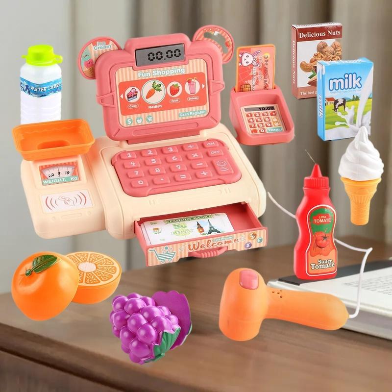Toy Cash Register - ชุดของเล่นแคชเชียร์ช้อปปิ้งเสมือนจริงสำหรับเด็ก ชุดเล่นบทบาทสมมติเครื่องคิดเงินพร้อมแสงและเสียง