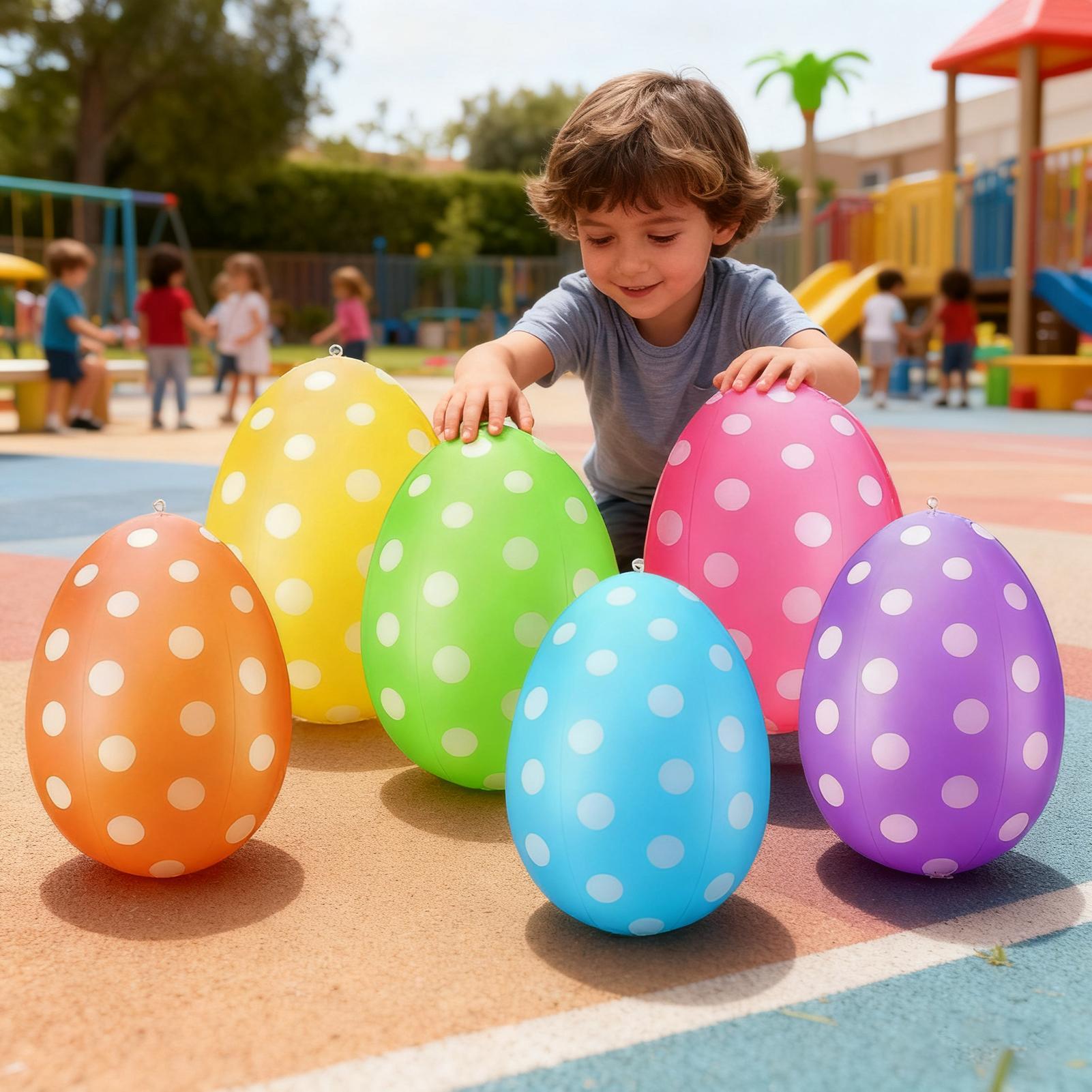Kids Yard Toys - ไข่อีสเตอร์เป่าลม 6 ชิ้น/ชุด ไข่พีวีซีเป่าลมสำหรับงานปาร์ตี้อีสเตอร์ อุปกรณ์ประกอบฉากเกมล่าไข่ ของเล่นเด็กสำหรับสนามหญ้า