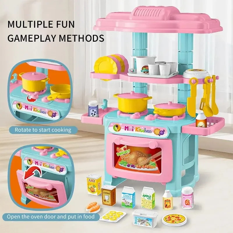 Kids Toys Kitchen Set - ชุดครัวมินิสำหรับเล่น ชุดทำอาหารจำลอง DIY พร้อมเครื่องครัวและภาชนะ ของเล่นบทบาทสมมติ ของขวัญสำหรับเด็กผู้ชาย