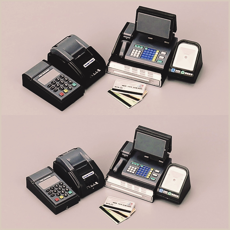 Toy Cash Register - 1 ชุดเครื่องบันทึกเงินสดขนาดเล็กเครื่อง POS เครื่องบ้านตุ๊กตาซูเปอร์มาร์เก็ตฉากอุปกรณ์ประกอบฉาก