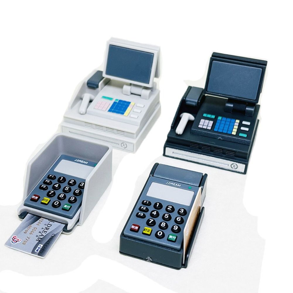 Toy Cash Register - เครื่องพีโอเอสบ้านตุ๊กตาสำหรับเล่นในบ้านตุ๊กตาแคชเชียร์อุปกรณ์ประกอบฉากถ่ายรูปเครื่องลงทะเบียนเงินสดขนาดเล็กขนาดเล็กแบบ DIY